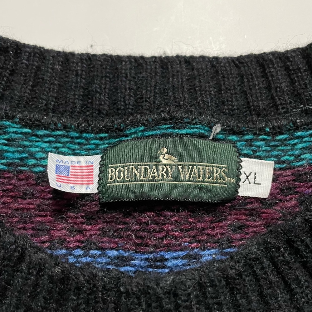 Boundary Waters Vintage Striped Knit Crewneck Sweater Made in USA Men’s Size XL - Picture 2 of 4